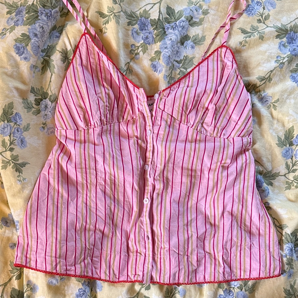 Damson Madder Striped Pink and Red Camisole Top UK 8